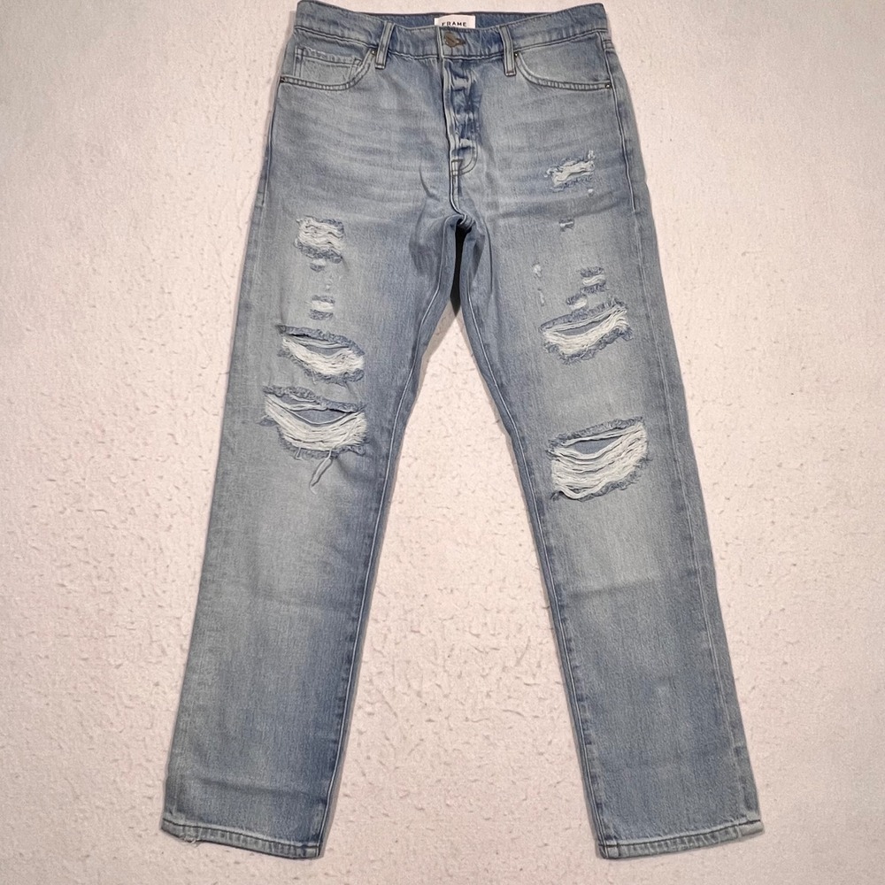 FRAME Le Slouch Jeans Straight Leg Distressed Button Fly Women's‎ 26 31x30